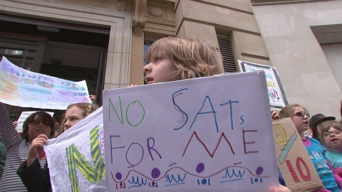 Kids join the picket line over primary school tests